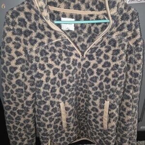 Abercrombie & Fitch Leopard Print Teddy Jacket - Gray and Cream